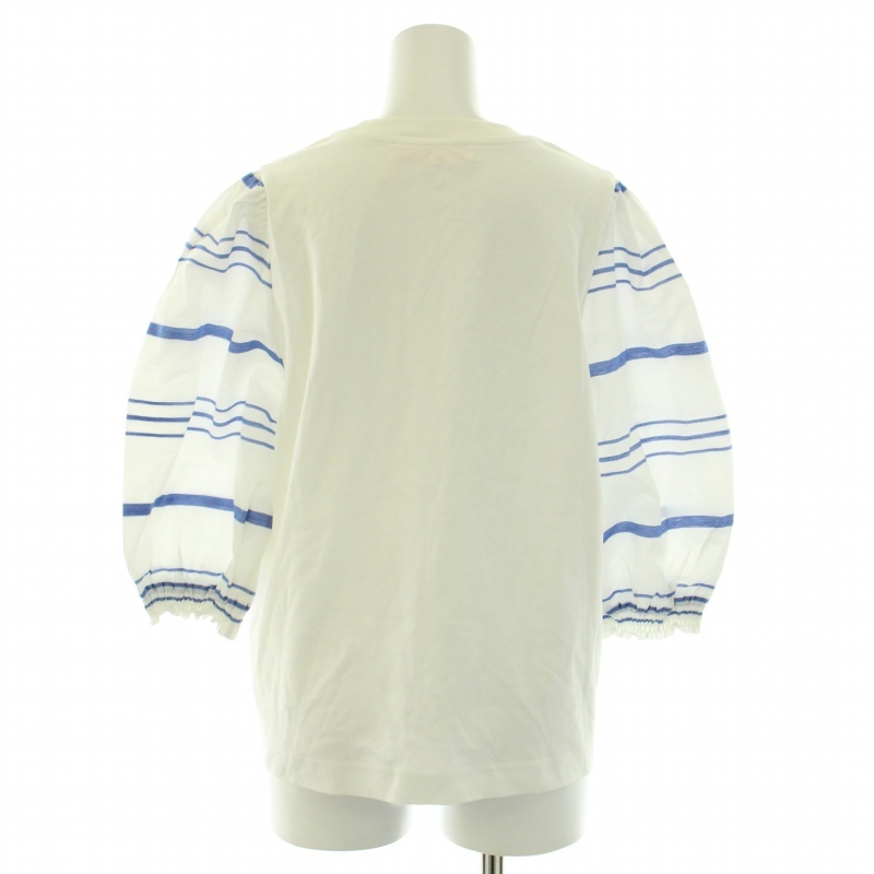 シーバイクロエ SEE BY CHLOE Tシャツ カットソー 七分袖 クルーネック ボーダー柄 M 白 ホワイト 青 ブルー /BB レディース_画像3