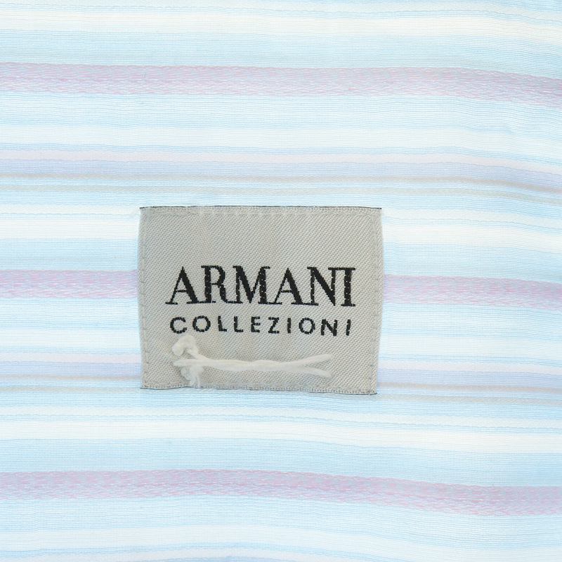 アルマーニ コレツィオーニ ARMANI COLLEZIONI ワイシャツ ステンカラー 半袖 ストライプ L 水色 ピンク 白 ホワイト メンズ_画像4