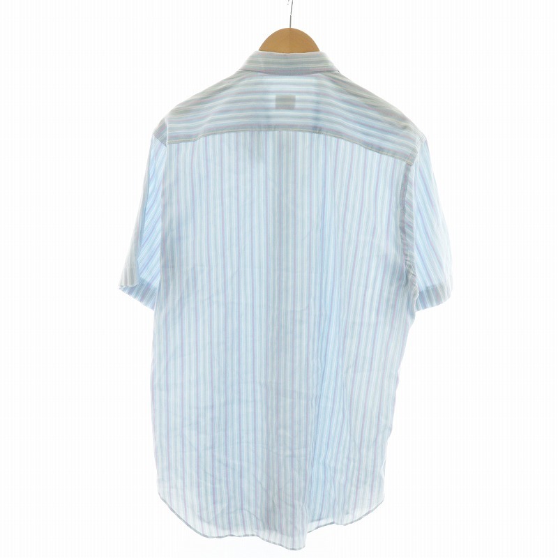 アルマーニ コレツィオーニ ARMANI COLLEZIONI ワイシャツ ステンカラー 半袖 ストライプ L 水色 ピンク 白 ホワイト メンズ_画像2