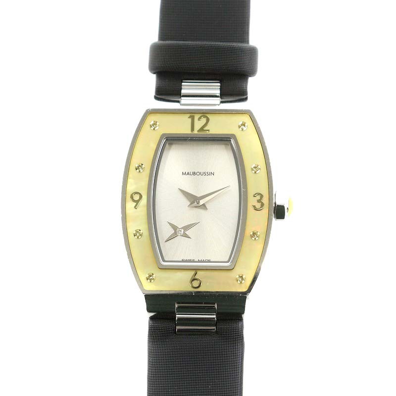モーブッサン MAUBOUSSIN 腕時計 アナログ クォーツ 2針 シェルベゼル 白 ホワイト 黒 ブラック 9112130 /AN43 レディース