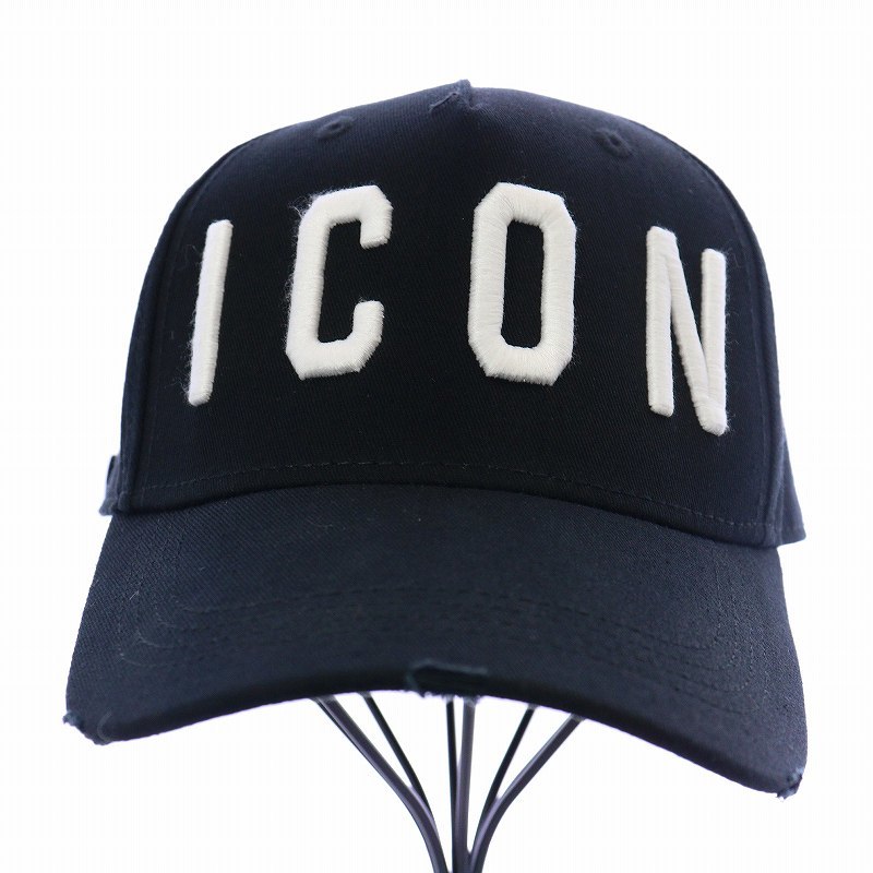 ディースクエアード DSQUARED2 23SS ICON キャップ 帽子 野球帽 ベースボール ロゴ刺繍 ダメージ加工 黒 ブラック BCM400105C00001 /KW ■Gの画像1