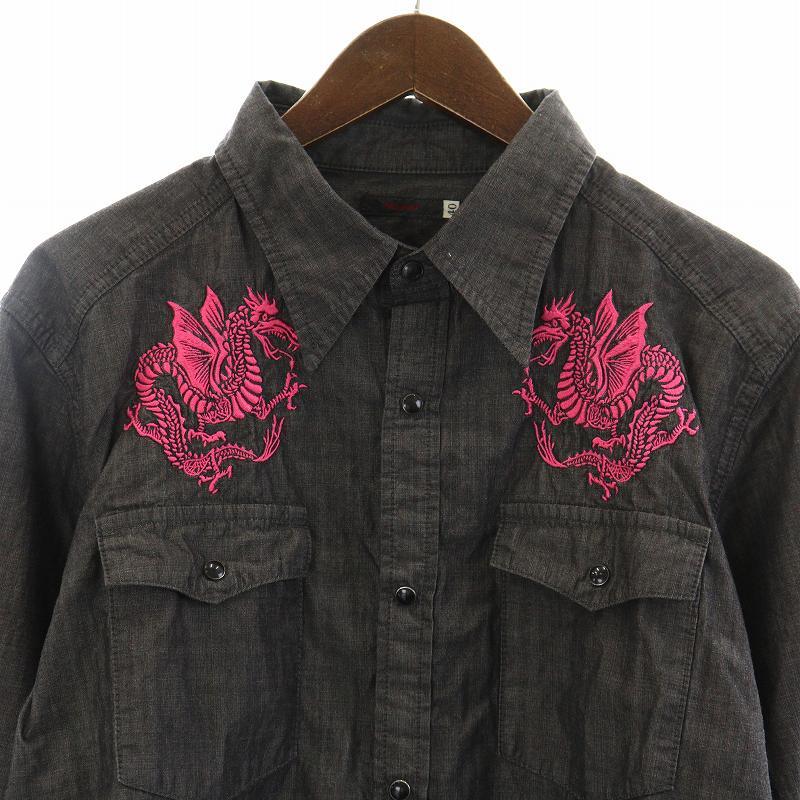  Fullcount FULLCOUN футболка casual рубашка длинный рукав дракон Dragon вышивка 40 L серый /AQ #GY01 мужской 