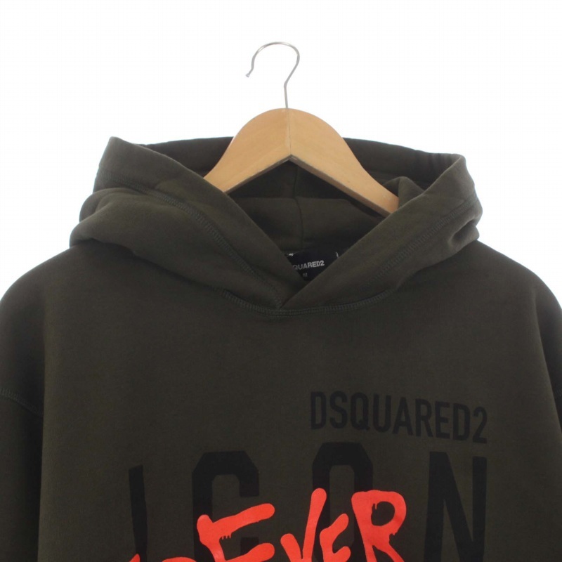 未使用品 DSQUARED2 22SS Icon 4Ever Hoodie プルオーバーパーカー スウェット 長袖 ロゴ 裏起毛 M カーキ S79GU0060_画像4