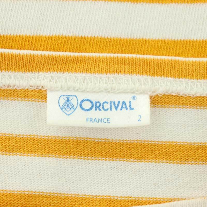 オーチバル ORCIVAL オーシバル バスクシャツ カットソー フレンチスリーブ 半袖 ボーダー コットン 2 オレンジ 白 ホワイト_画像3