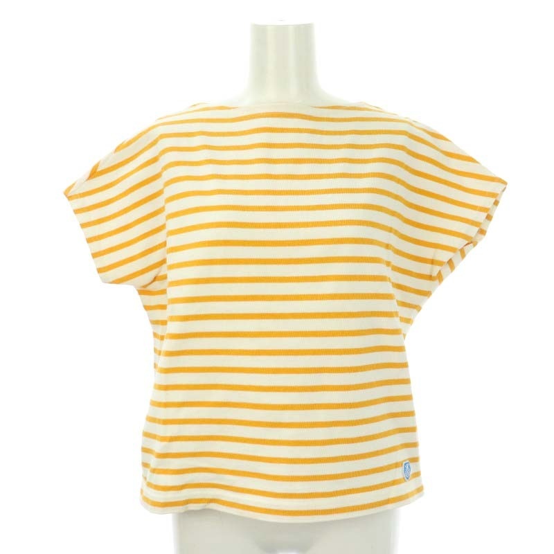 オーチバル ORCIVAL オーシバル バスクシャツ カットソー フレンチスリーブ 半袖 ボーダー コットン 2 オレンジ 白 ホワイト_画像1