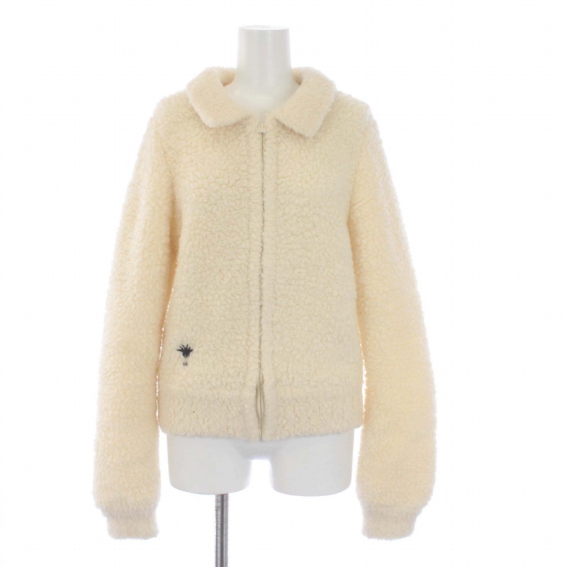  Christian Dior BEE embroidery boa blouson fleece jacket outer Zip up cashmere .I44 L ivory 154V05AM114