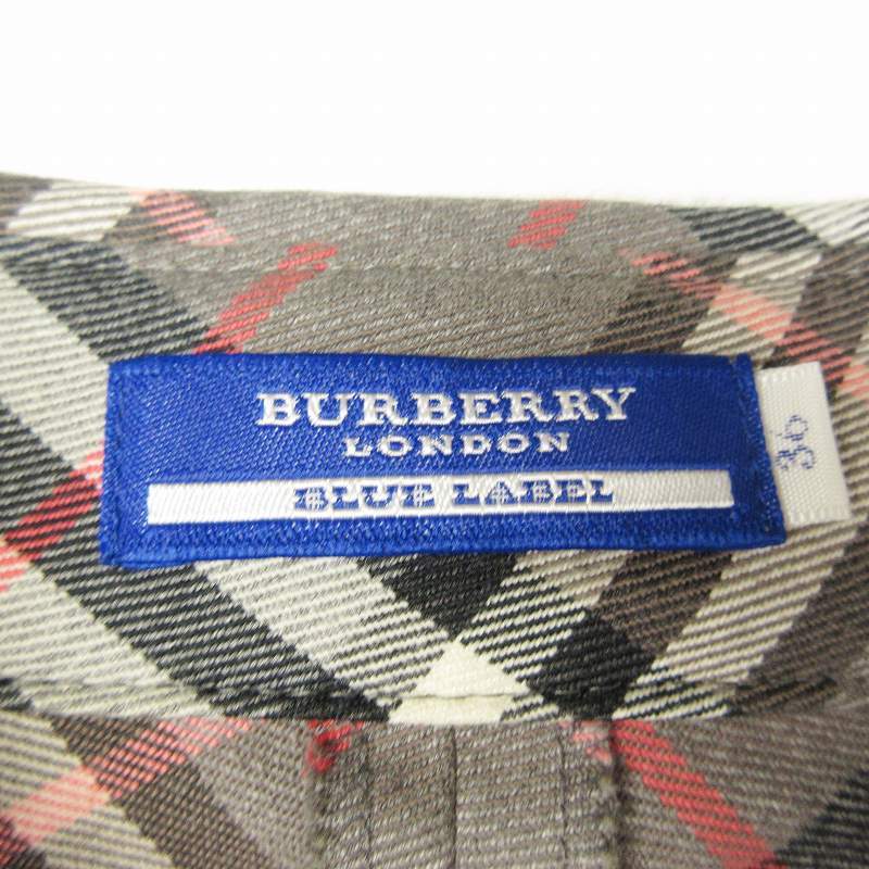 バーバリーブルーレーベル BURBERRY BLUE LABEL チェック シャツ ワンピース 七分袖 ベルテッド ウエストマーク スキッパーカラー ロゴ_画像7