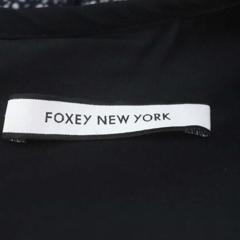 フォクシーニューヨーク FOXEY NEW YORK ノースリーブワンピース 膝丈 タック 38 黒 紺 白 35720 /ES ■OS レディース_画像3