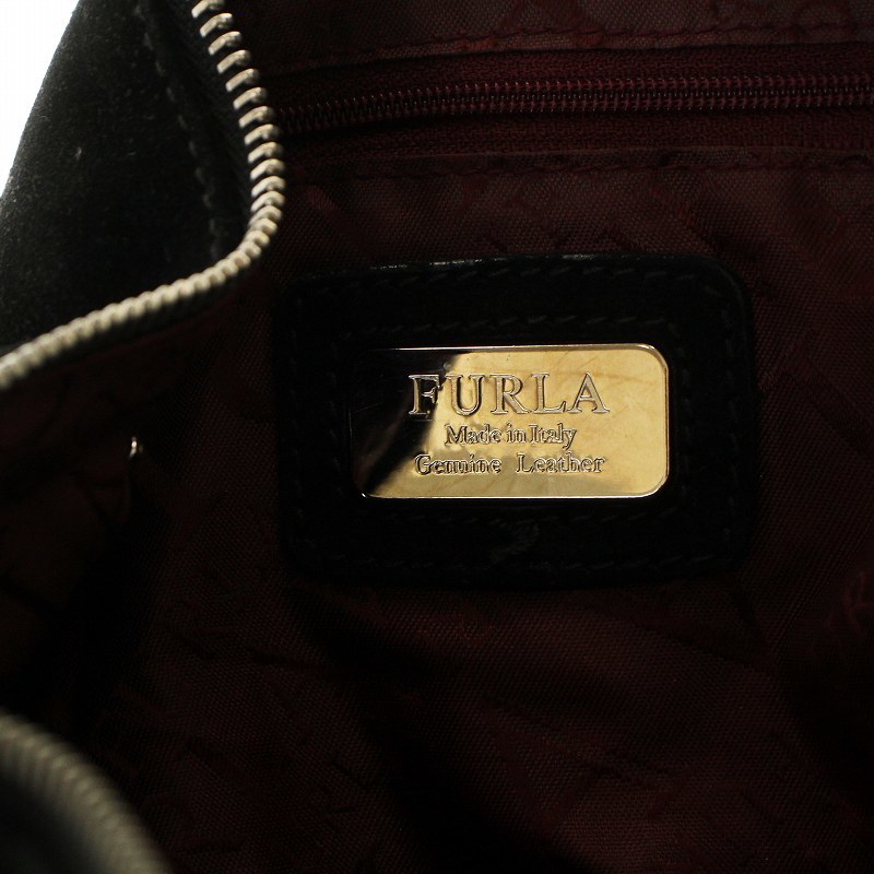 フルラ FURLA ハンドバッグ スエード レザー 型押し シルバー金具 黒 ブラック ■GY17 /MQ レディースの画像4