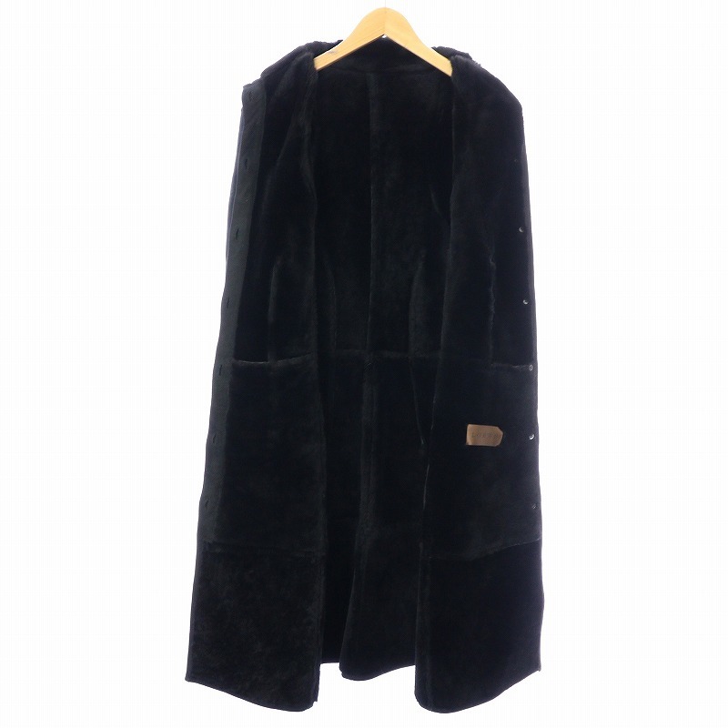  Loewe LOEWE мутоновое пальто длинный овечья кожа кожа ягненка соотношение крыло кнопка с высоким воротником мех 38 M чёрный черный /KW #GY18 женский 