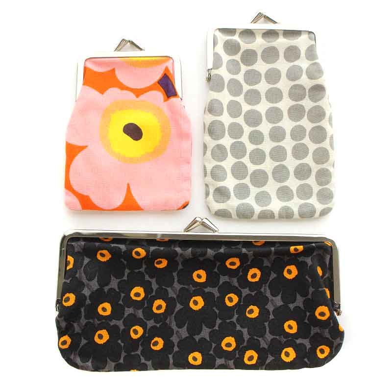 マリメッコ marimekko ポーチ 小物入れ まとめ売り 3点セット がま口 花柄 総柄 水玉 ドット コットン マルチカラー /NW16 レディース_画像1