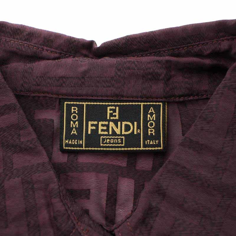 フェンディ FENDI カジュアルシャツ シアー シースルー ヴィンテージ ズッカ柄 長袖 I44 S ボルドー /YI26 メンズ_画像7