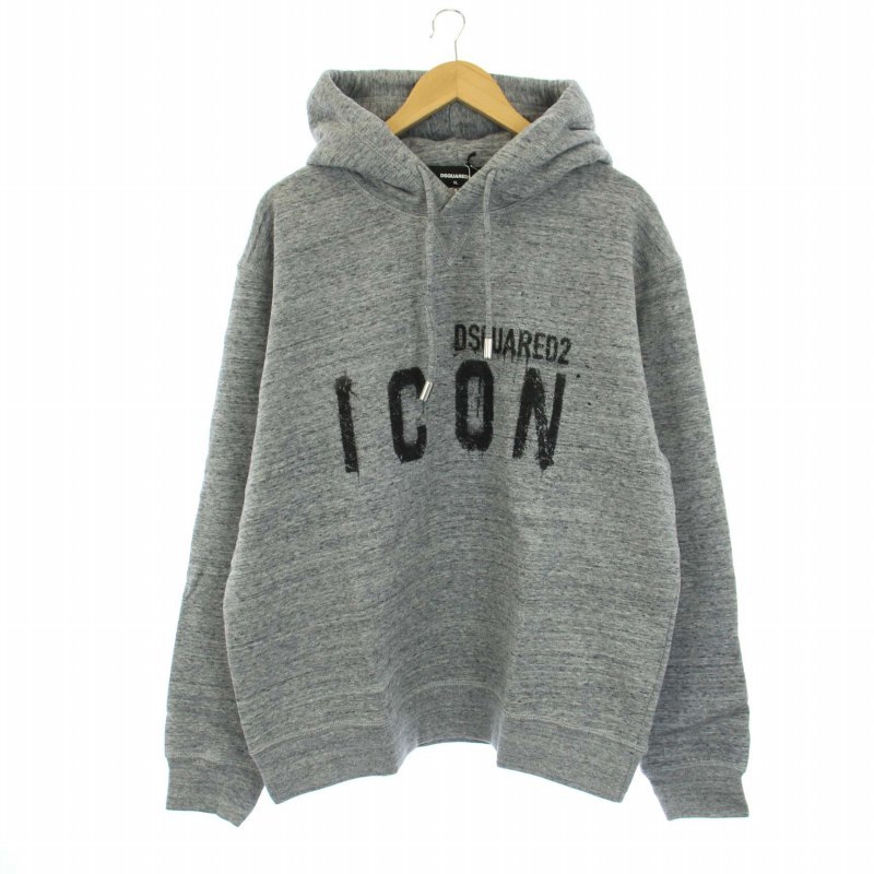 未使用品 ディースクエアード DSQUARED2 ICON SPRAY C. HOODIE プルオーバーパーカー スウェット 長袖 ロゴ XL グレー 79GU0057