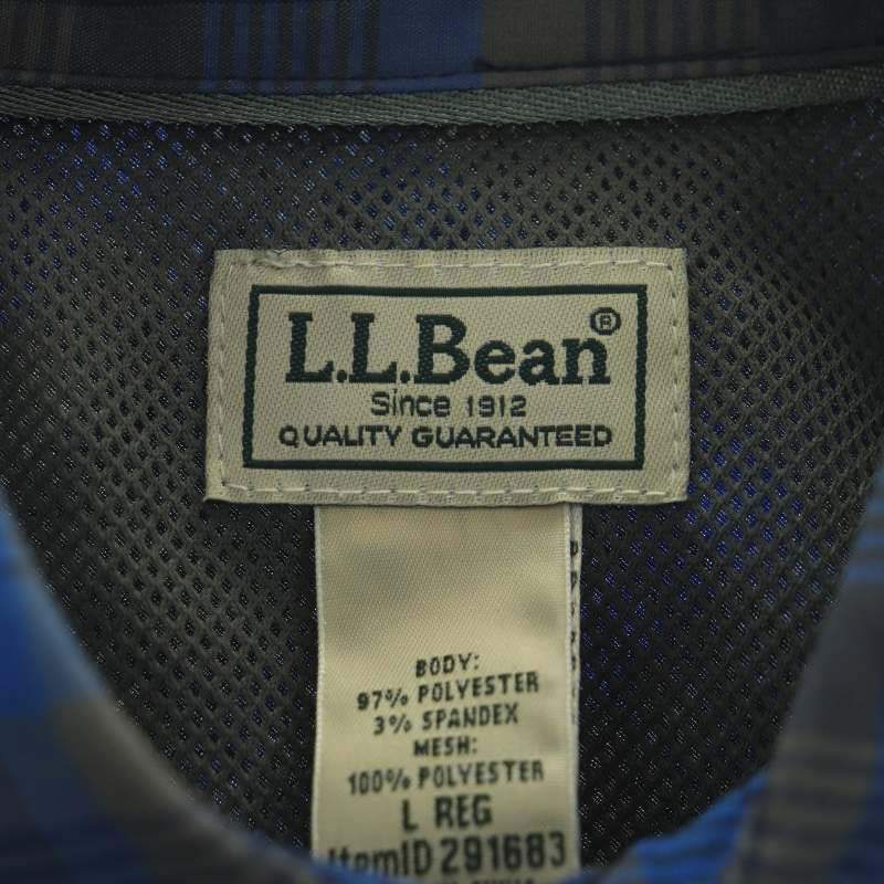 エルエルビーン L.L.BEAN シャツ 長袖 前開き チェック 袖ロールアップ L 青 紺 グレージュ /NR ■OS ■AD メンズ_画像3