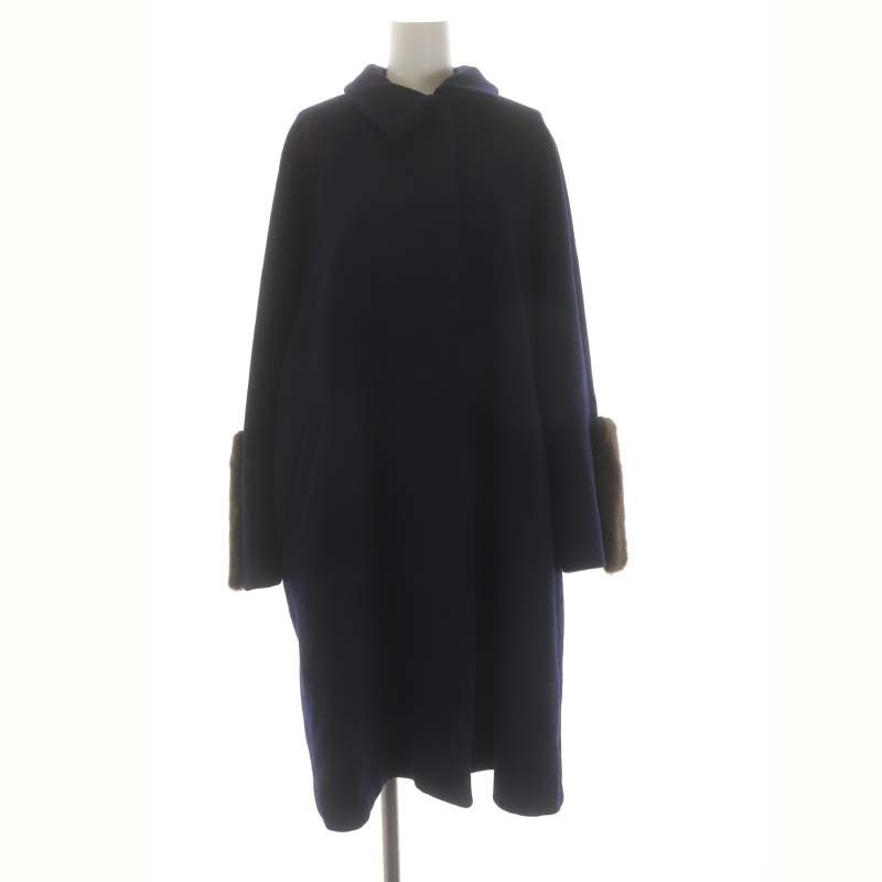 myu veil muveil turn-down collar coat outer long fake fur attaching snap-button 36 navy blue navy /ES #OS lady's 