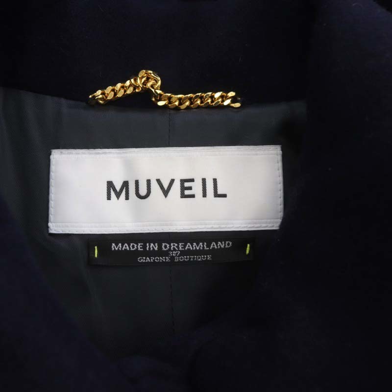 myu veil muveil turn-down collar coat outer long fake fur attaching snap-button 36 navy blue navy /ES #OS lady's 