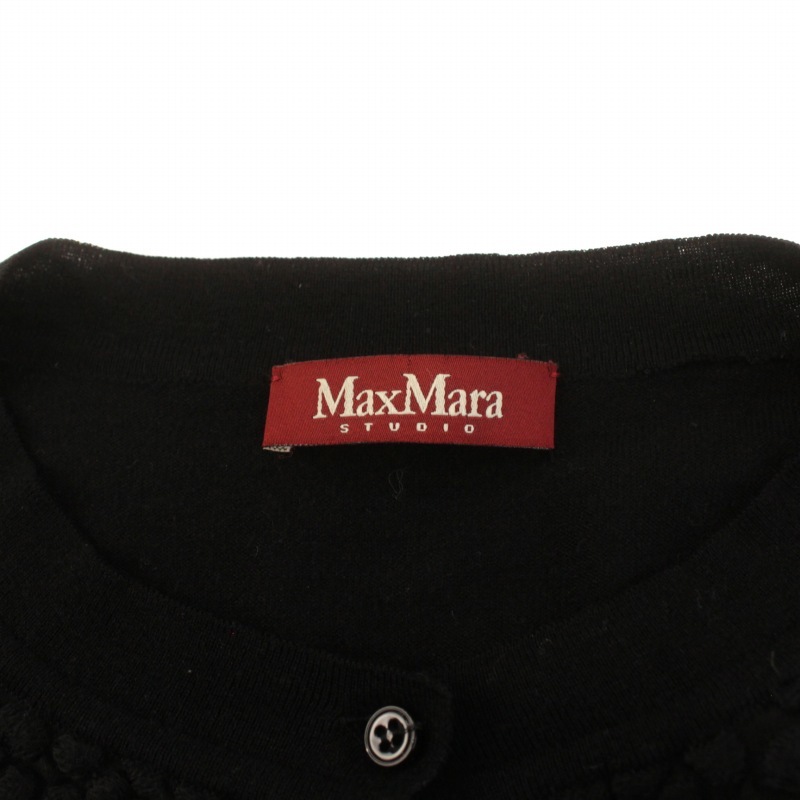 マックスマーラステュディオ Max Mara Studio カーディガン シアー シースルー 刺繍 シルク S 黒 ブラック /KQ レディースの画像4
