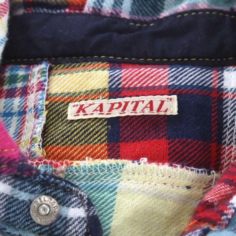 キャピタル kapital シャツ 長袖 パッチワーク マルチカラー 赤 レッド 黄 イエロー 緑 グリーン 水色 ライトブルー /AN44 メンズ_画像3