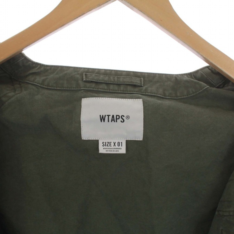 WTAPS 20SS SCOUT LS SHIRT COTTON.OXFORD 硫化染め ウォッシュ加工 ミリタリージャケット ノーカラー 01 S カーキ 201TQDT-SHM01_画像3