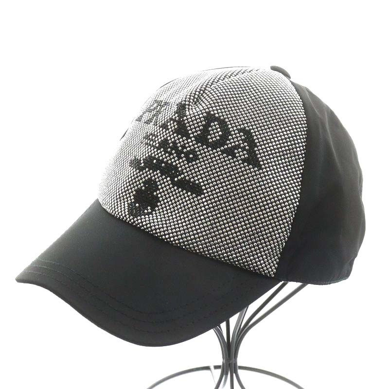 プラダ PRADA 2021 キャップ 帽子 スタッズ ロゴ 絹混 シルク混 L 黒 ブラック 2HC179 2D0S /AN3 ■GY18 ■OH メンズ