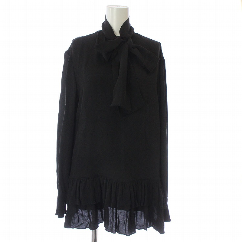  Valentino Valentino VALENTINO blouse silk ribbon bow Thai frill gya The - Italy made 40 L black black 