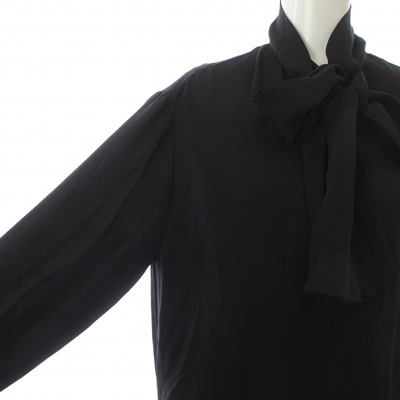  Valentino Valentino VALENTINO blouse silk ribbon bow Thai frill gya The - Italy made 40 L black black 