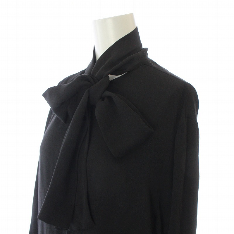 Valentino Valentino VALENTINO blouse silk ribbon bow Thai frill gya The - Italy made 40 L black black 
