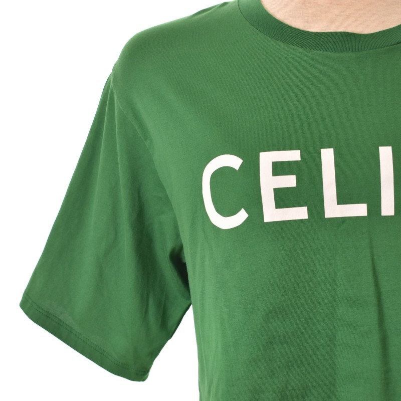 セリーヌ CELINE クロップド Tシャツ 半袖 コットンジャージー ロゴ XS 緑 グリーン 2X761501F レディース_画像7