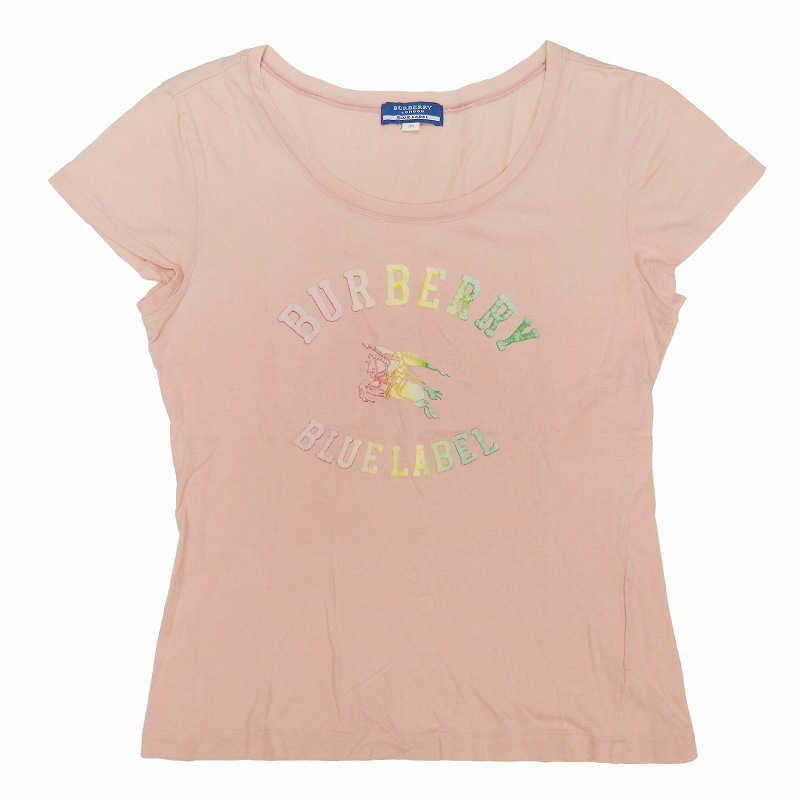 バーバリーブルーレーベル BURBERRY BLUE LABEL ロゴ プリント ワッペン Tシャツ カットソー トップス コットン 半袖 38 ◎ME2_画像1