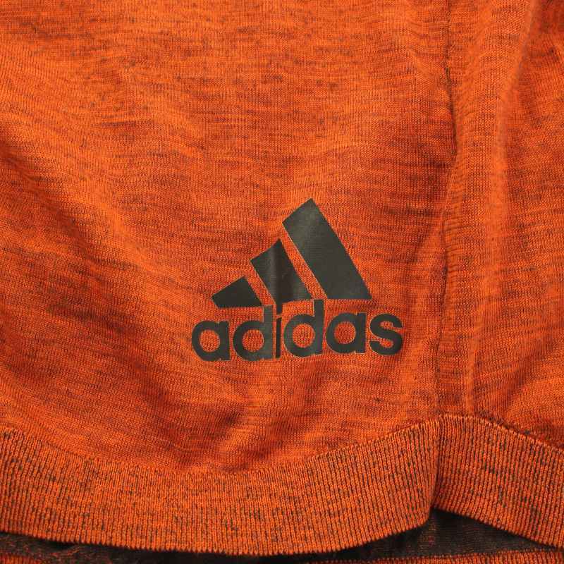 アディダス adidas リブニット セーター 長袖 ハーフジップ ハイネック ロゴプリント ウール混 M オレンジ /BB メンズ_画像7