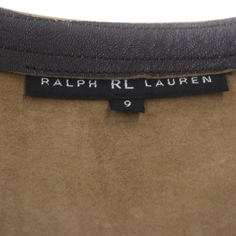 アールエルラルフローレン RL RALPH LAUREN ゴートレザー ノーカラーコンパクトジャケット レザージャケット 9 ダークブラウン /HS ■OS ■_画像3