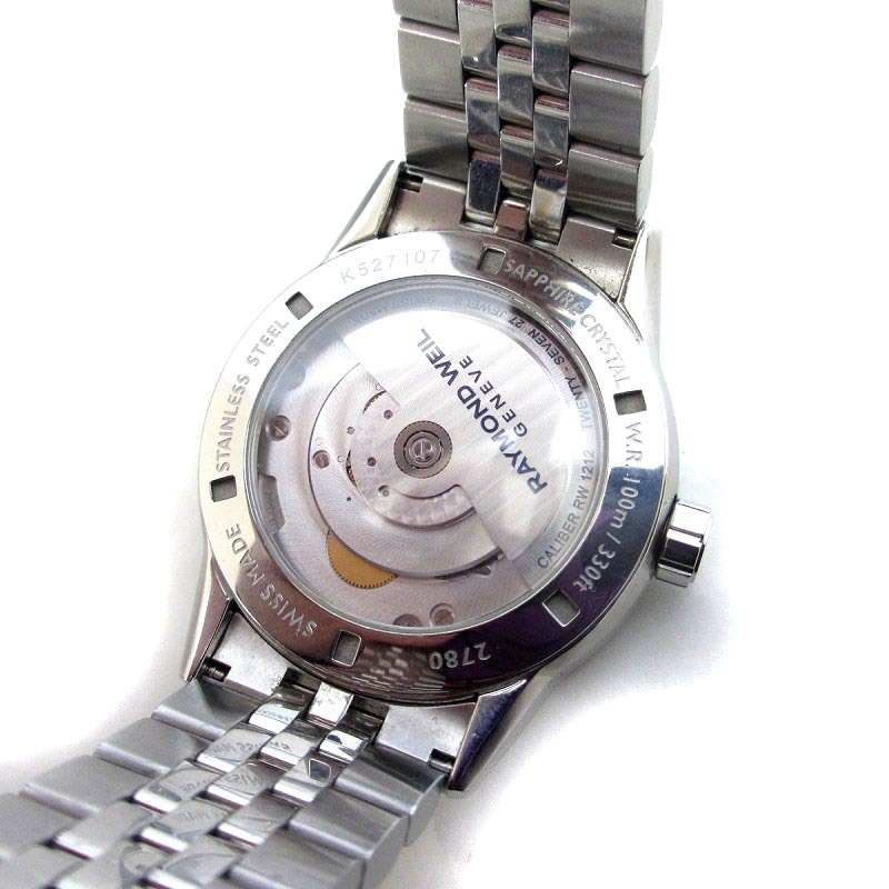 レイモンドウェイル RAYMOND WEIL 2780 フリーランサー FREELANCER 腕時計 自動巻き 42mm 裏スケ SS 黒文字盤 シルバーカラー ウォッチ_画像6
