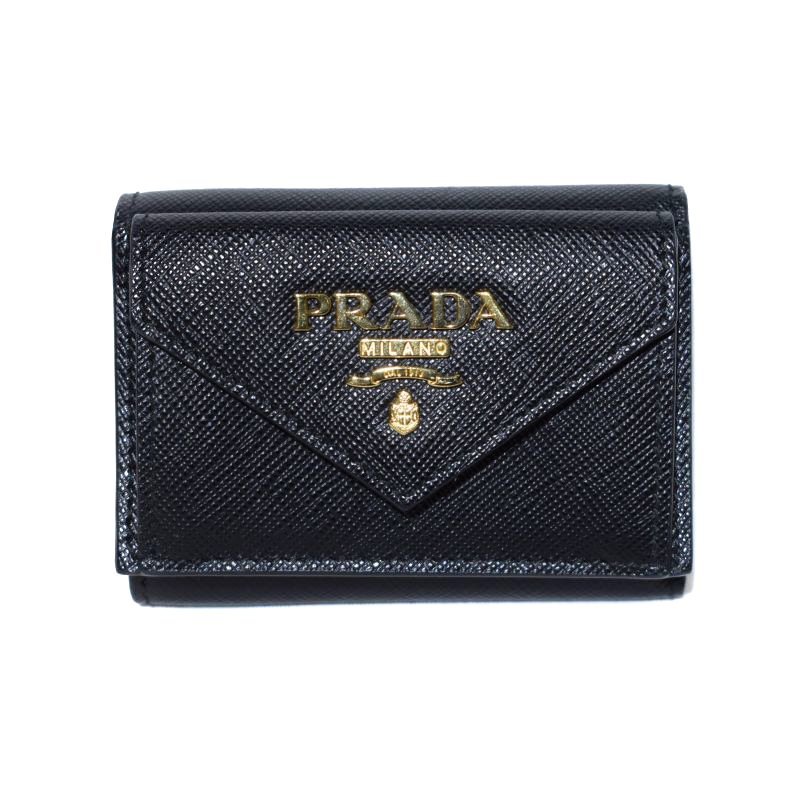 プラダ PRADA PORTAFOGLIO PATTINA サフィアーノ レザー 三つ折り財布 コンパクトウォレット 黒 ブラック 1MH021 レディース