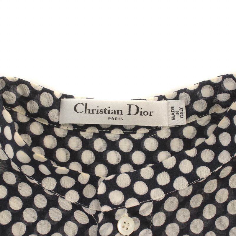 クリスチャンディオール Christian Dior 2020年製 ブラウス シャツ 長袖 ドット柄 薄手 蜂 ビー BEE S 紺 ネイビー 051B54A3758_画像4