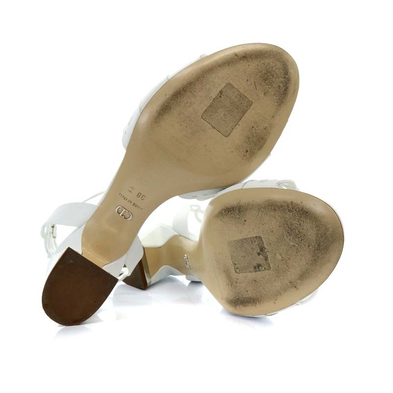  Christian Dior Christian Dior TATTOO сандалии коричневый n ключ каблук сетка ремешок кожа 38 25cm белый KDE04VEAS010