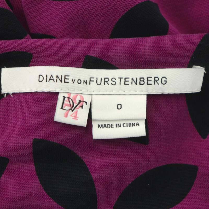 ダイアンフォンファステンバーグ DIANE von FURSTENBERG ワンピース 長袖 膝丈 総柄 シルク 0 紫 黒 パープル ブラック_画像3