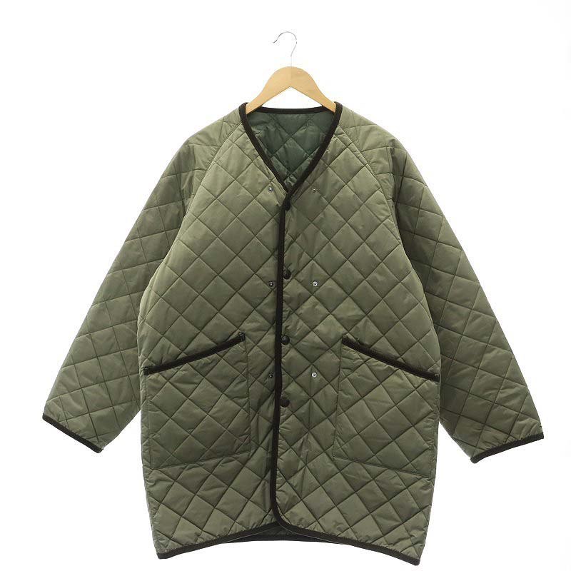 バブアー Barbour SUNSHINE21AW Mil NO-COLLAR COAT ミル ノーカラーコート キルティング ロング 36 S カーキ 茶