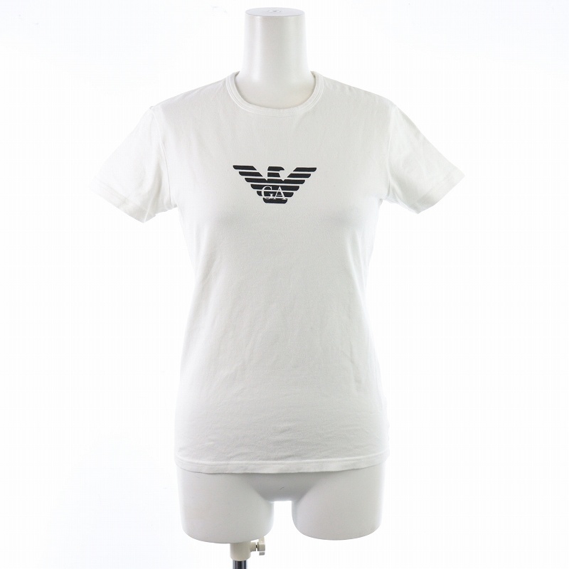 エンポリオアルマーニ EMPORIO ARMANI Tシャツ カットソー クルーネック プルオーバー 半袖 ロゴ プリント S 白 ホワイト 黒 /SI45_画像1