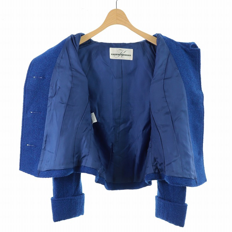 カズイトウ KAZU ITO スーツ セットアップ ジャケット シングル タイトスカート ひざ丈 金ボタン パール ウール 青 ブルー /SI2_画像4
