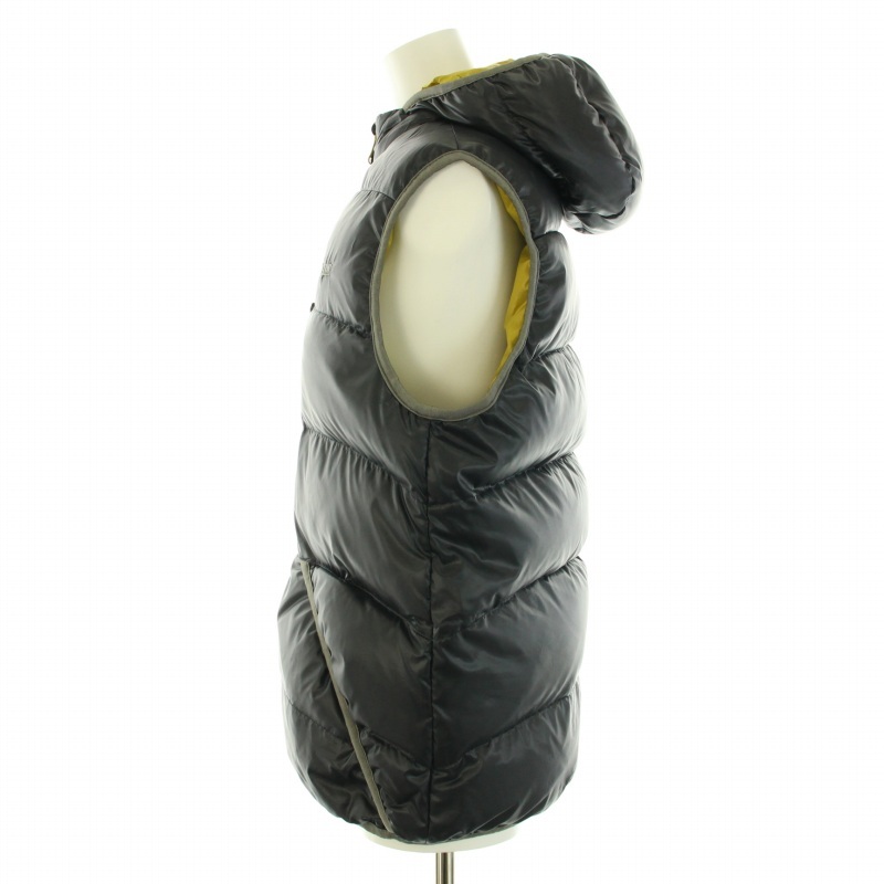  Aigle AIGLE down vest jacket short Zip up hood Logo embroidery S black black /BB lady's 