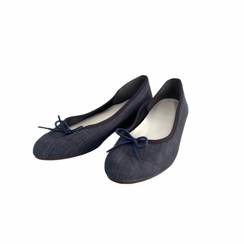  green lable lilac comb ng United Arrows green label relaxing Denim ground ribbon ballet shoes 25.5cm navy navy blue 