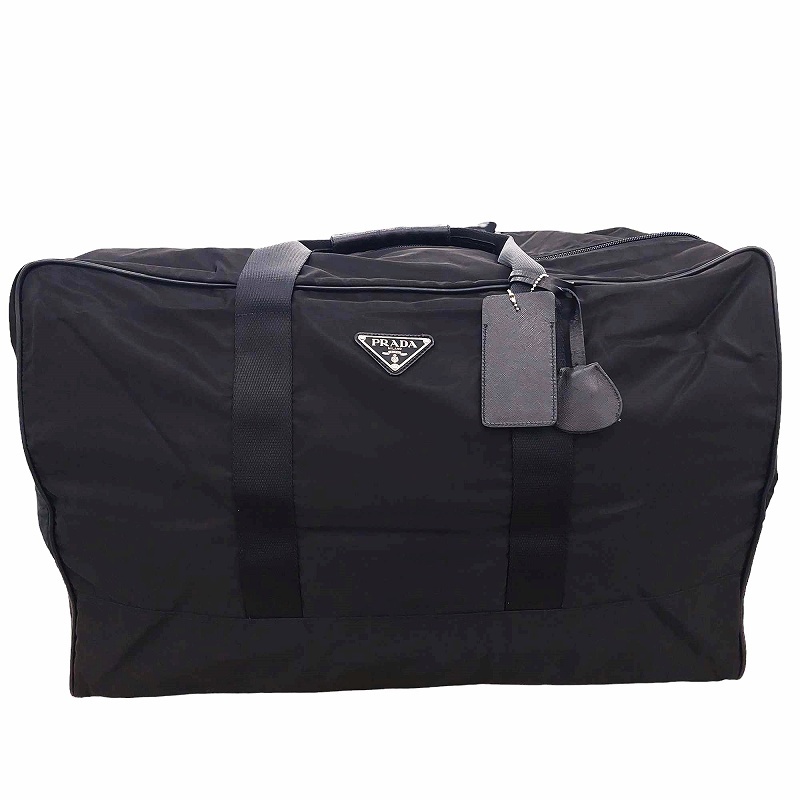 プラダ PRADA ボストンバッグ ハンドバッグ 旅行鞄 三角ロゴプレート 大容量 ナイロン イタリア製 ブラック 0225 メンズ_画像1