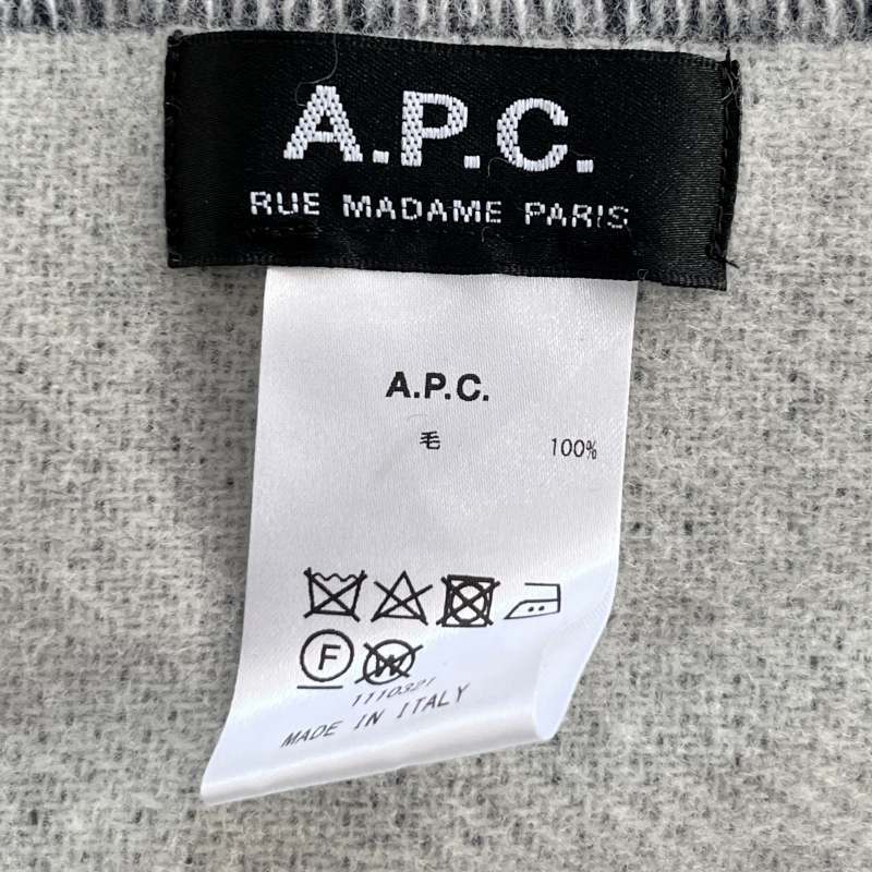 アーペーセー A.P.C. ロゴ フリンジ ウール マフラー ネイビー 紺 レディース_画像8