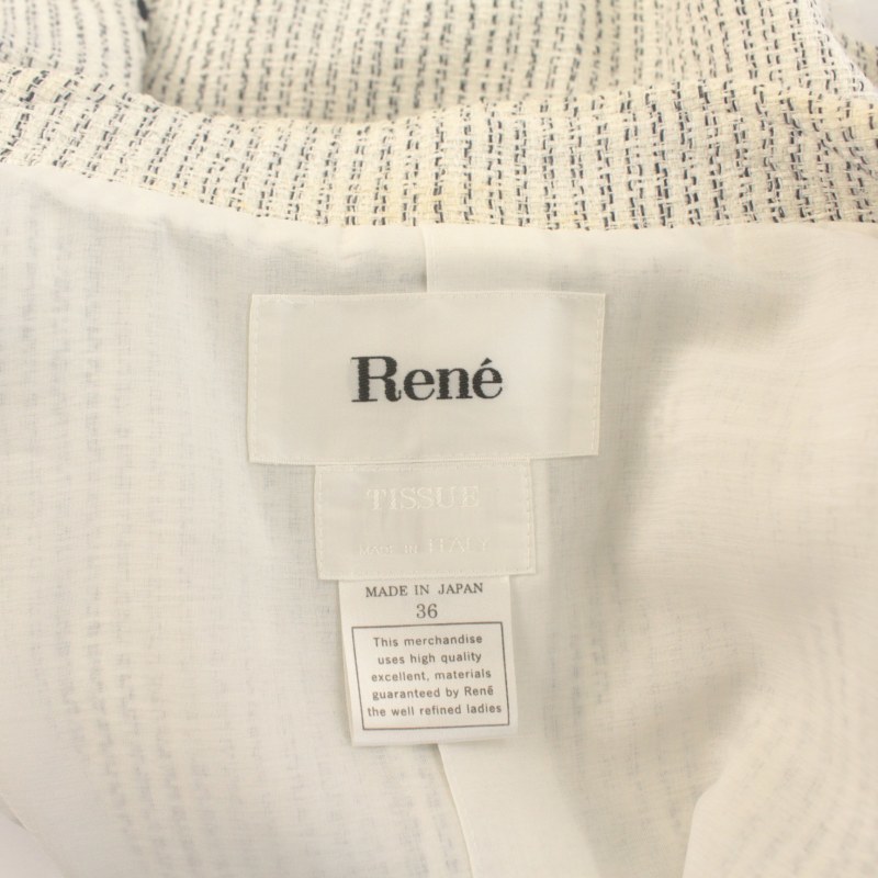 ルネ Rene テーラードジャケット アウター 総裏地 シングル 七分袖 ツイード 36 S 白 ホワイト /BB レディース_画像4