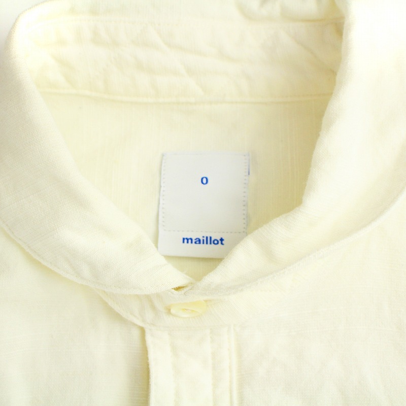 マイヨ maillot sunset work shirt ワークシャツ カジュアルシャツ ラウンドカラー 長袖 リネン混 0 XS 白 ホワイト MAS-02_画像3