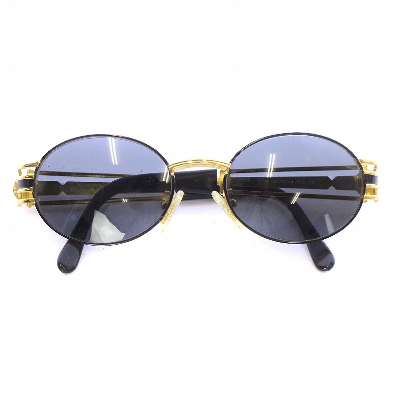 FENDI ヴィンテージ オーバル サングラス 眼鏡 アイウェア ケース付 メタル プラスチック ロゴ イタリア製 ゴールドカラー 黒_画像4