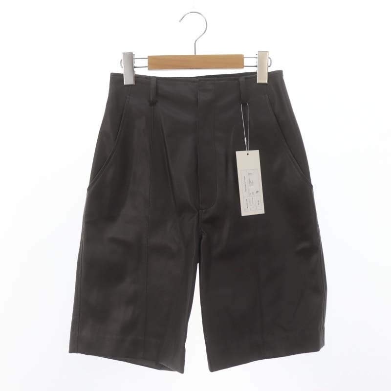 未使用品 ミューラル 22SS Vegan leather harf trousers パンツ ハーフ フェイクレザー ジッパーフライ 1 ダークブラウン ■OS レディース_画像1