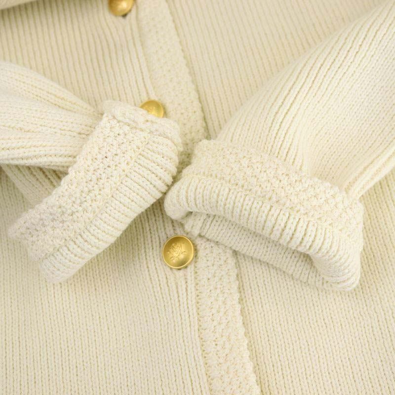  seven ton baimi ho leather hitoSEVEN TEN by miho kawahito gold button knitted cardigan long sleeve S eggshell white /DF #OS lady's 