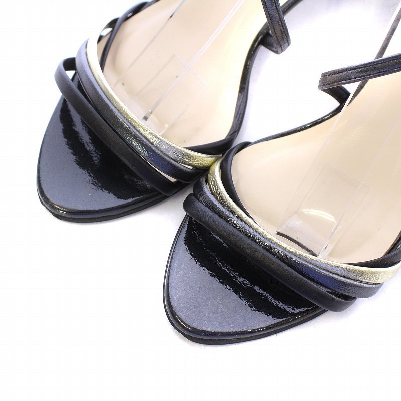  Himiko Himiko elegance elegance sandals ankle strap double belt tea n key heel metallic leather 24.5cm black 