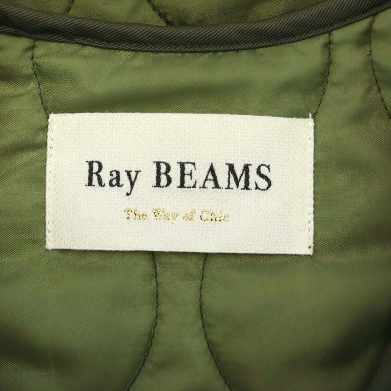 レイビームス Ray Beams ソフトタフタマルチWAYキルティングジャケット ノーカラーブルゾン カーキ /SY ■OS レディース_画像3
